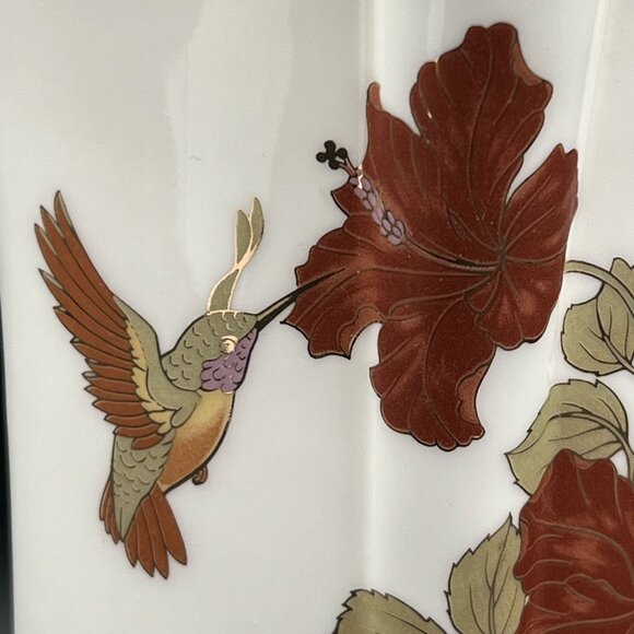 VTG Porcelain 24K Gold Vase 8" Hand Painted Hummingbird Hibiscus Occupied Japan - Picture 3 of 12